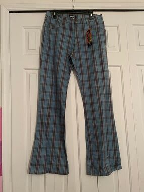 Y2K Vintage KRUSH Light Blue Plaid Skate Pants with Red Accents